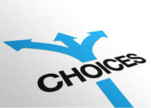 sign with the word choices and arrows